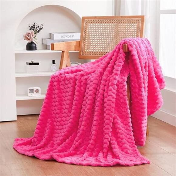 Hot Pink Throw Blanket 50"×60" inches Gifts for Mom Fuzzy 3D Jacquard - Picture 7 of 7